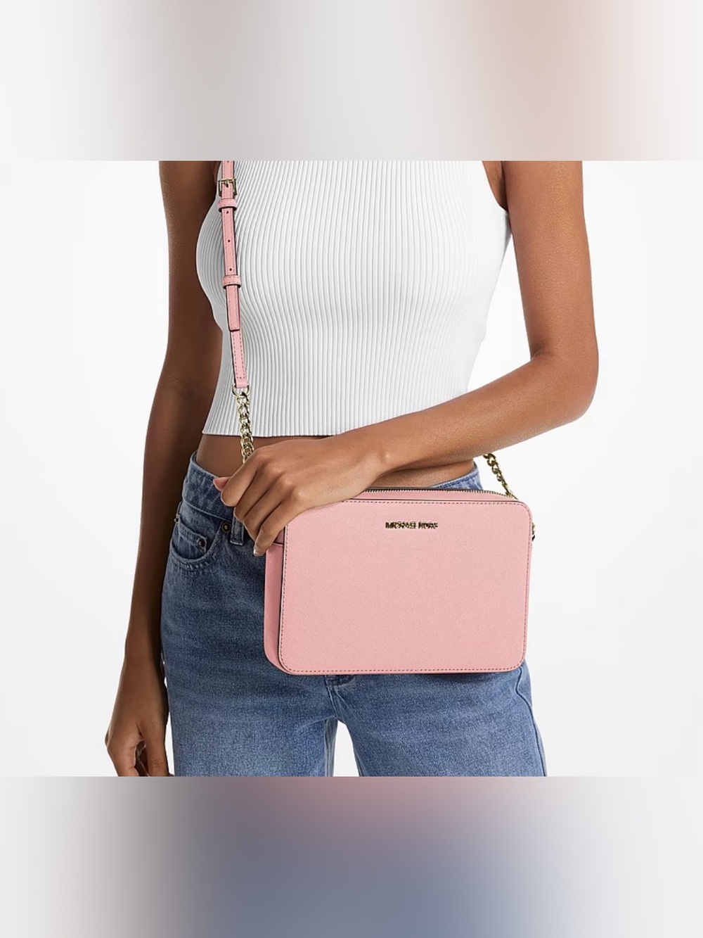 Michael Kors Jet Set Large Saffiano Leather Crossbody (Powder Blush)
